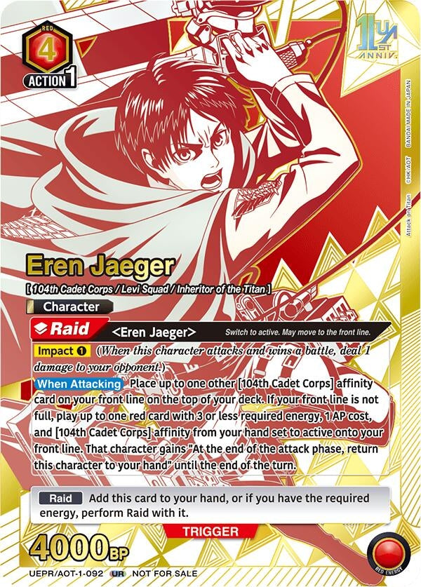 Image for Eren Jaeger (092) (UEPR/AOT-1-092) (UEPR) - Union Arena