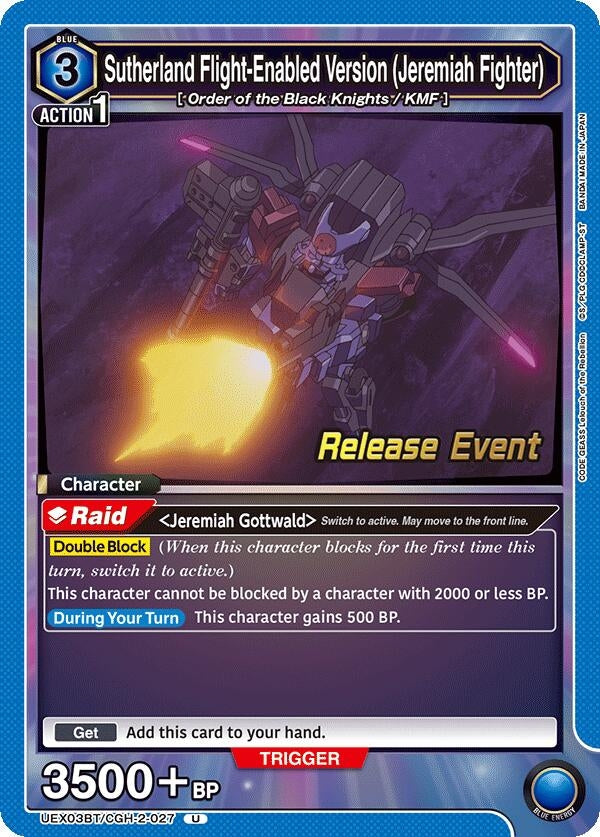 Image for Sutherland Flight-Enabled Version (Jeremiah Fighter) (UEX03BT/CGH-2-027) (UEX03BT_RE) - Union Arena