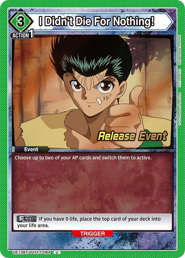 Image for I Didn't Die For Nothing! (UE13BT/YYH-1-064) (UE13BT_RE) - Union Arena