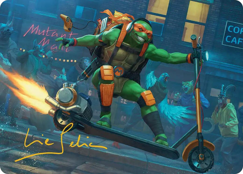 Michelangelo, Carte d'art « Sur la scène » (Signature estampillée or) [Série d'art Tortues Ninja]