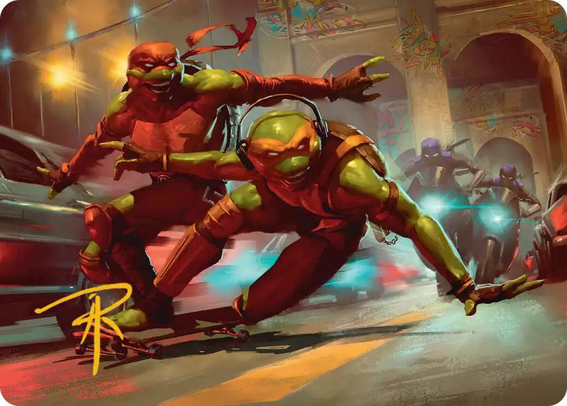 Raph & Mikey, carte artistique des fauteurs de troubles (signature estampillée or) [Série artistique Teenage Mutant Ninja Turtles]