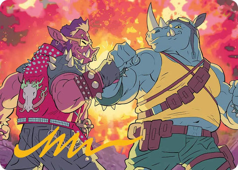 Tarjeta de arte de Bebop y Rocksteady (firma estampada en oro) [Serie de arte de las Tortugas Ninja]
