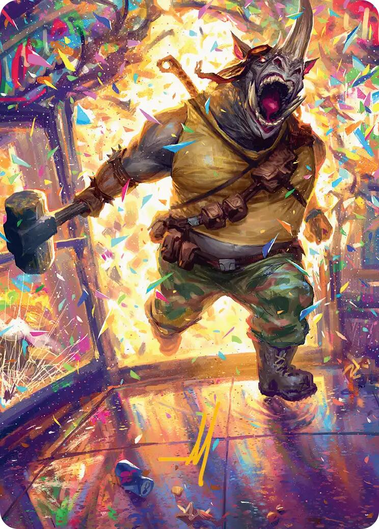 Rocksteady, carte illustrée Rhinocéros bagarreur (signature estampillée or) [Série d'art Tortues Ninja]