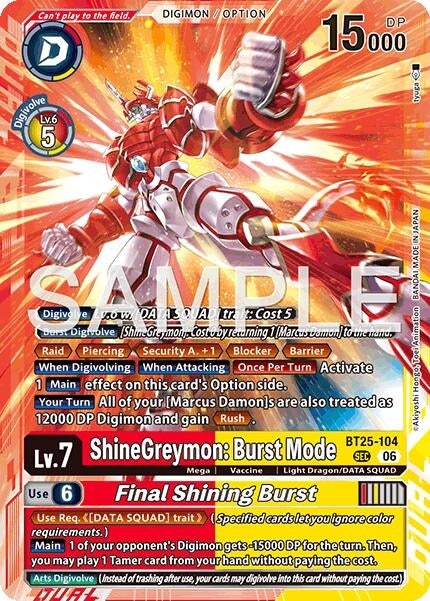 Image for ShineGreymon: Burst Mode // Final Shining Burst (BT25-104 SEC) (BT-25) - Digimon Card Game