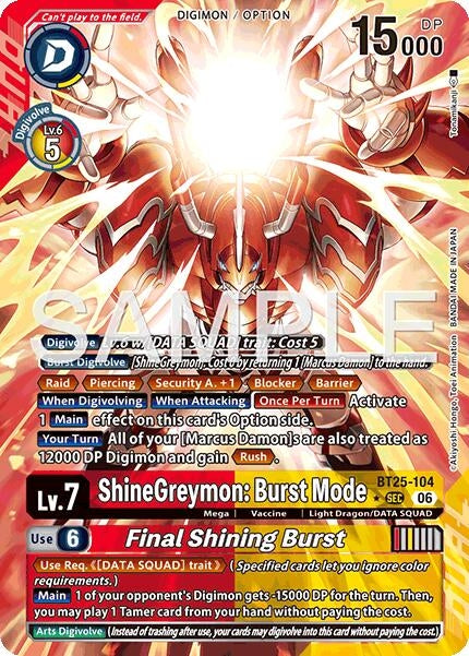 Image for ShineGreymon: Burst Mode // Final Shining Burst (Alternate Art) (BT25-104 SEC) (BT-25) - Digimon Card Game