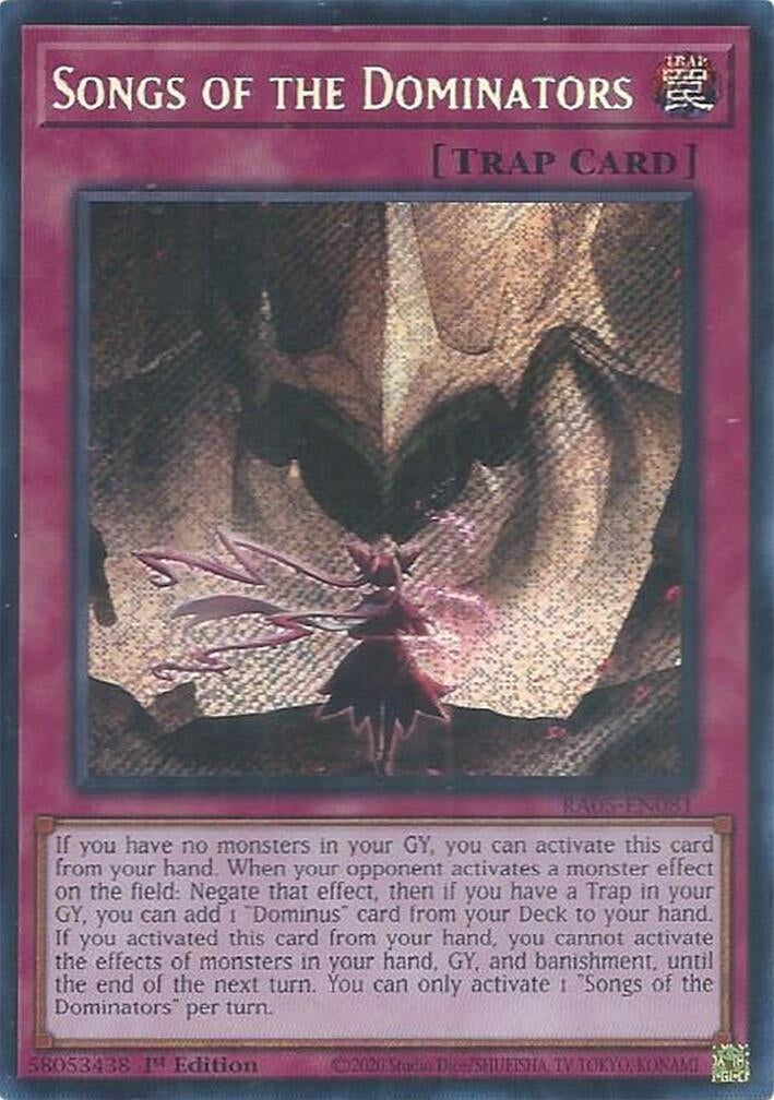 Image for Songs of the Dominators (Secret Rare) (RA05-EN081) (RA05) - YuGiOh