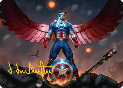 Capitán América, carta artística Alas de la Libertad (2/45) (firma estampada en oro) [Marvel Super Heroes Art Series]