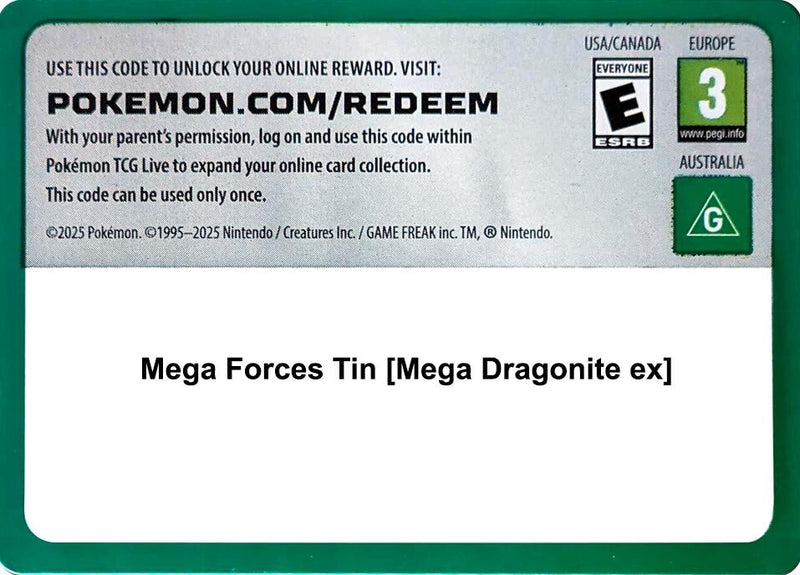 Image for Code Card - Mega Forces Tin [Mega Dragonite ex] (MCAP) - Pokemon