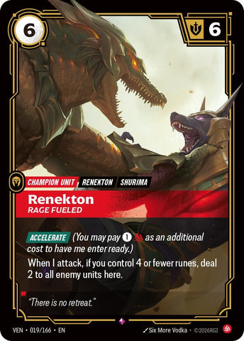 Image for Renekton, Rage Fueled (019/166) (VEN) - Riftbound: League of Legends Trading Card Game