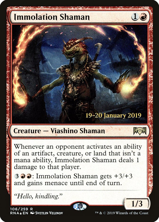 Shamane d'immolation [Cartes promos de l'Avant-première de l'Allégeance de Ravnica]