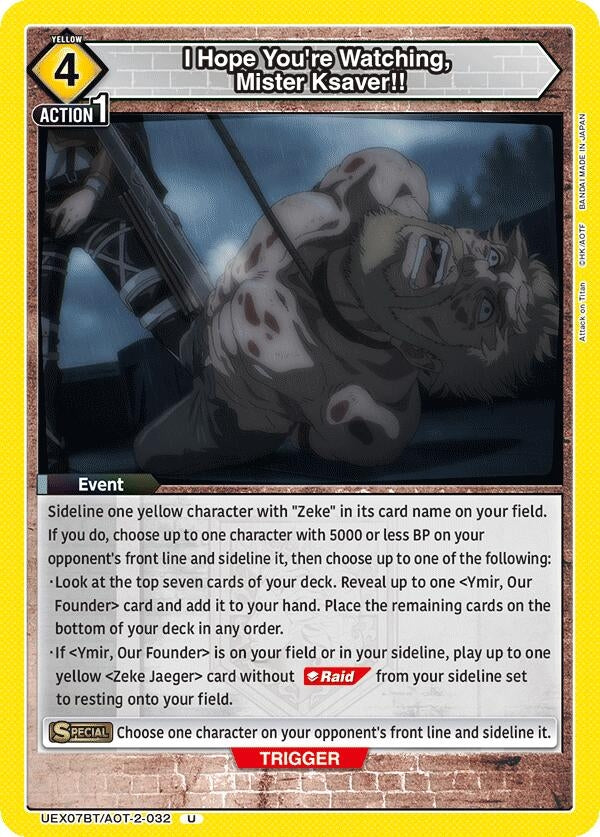 Image for I Hope You're Watching, Mister Ksaver!! (UEX07BT/AOT-2-032) (UEX07BT) - Union Arena