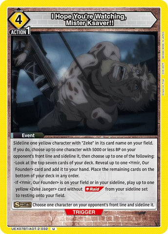 Image for I Hope You're Watching, Mister Ksaver!! (UEX07BT/AOT-2-032) (UEX07BT) - Union Arena