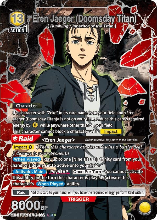 Image for Eren Jaeger (Doomsday Titan) (Box Topper Silver Foil) (UEX07BT/AOT-2-022) (UEX07BT) - Union Arena