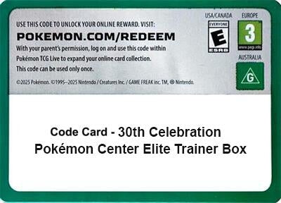 Image for Code Card - 30th Celebration Pokemon Center Elite Trainer Box (30C) - Pokemon