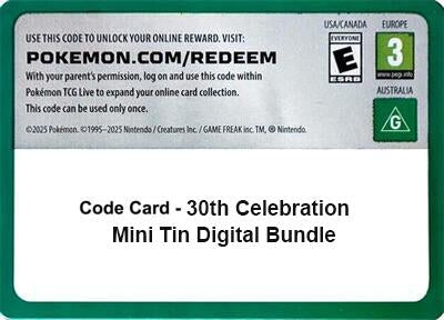 Image for Code Card - 30th Celebration Mini Tin digital bundle (30C) - Pokemon