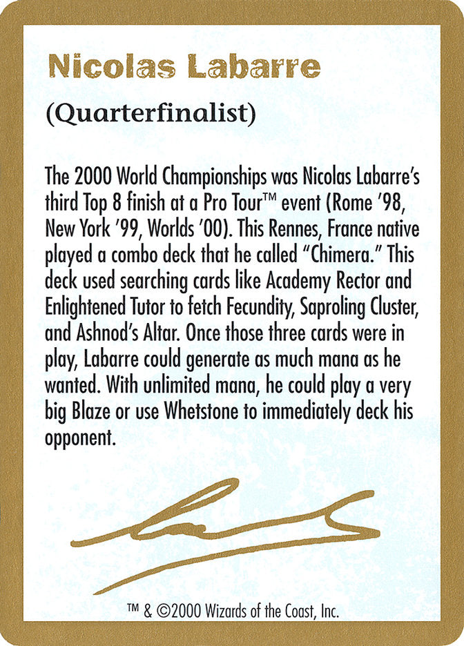 Nicolas Labarre Biografía [Mundial de Mazos 2000]