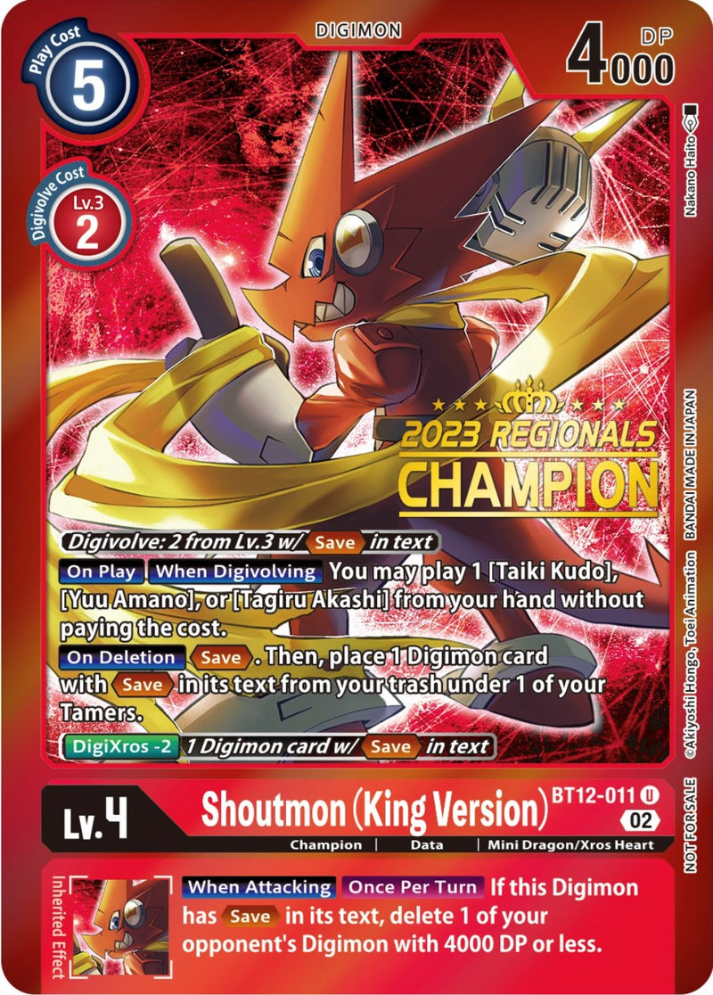 Shoutmon (King Version) [BT12-011] (Campeón de Regionales 2023) [Promocionales Across Time]