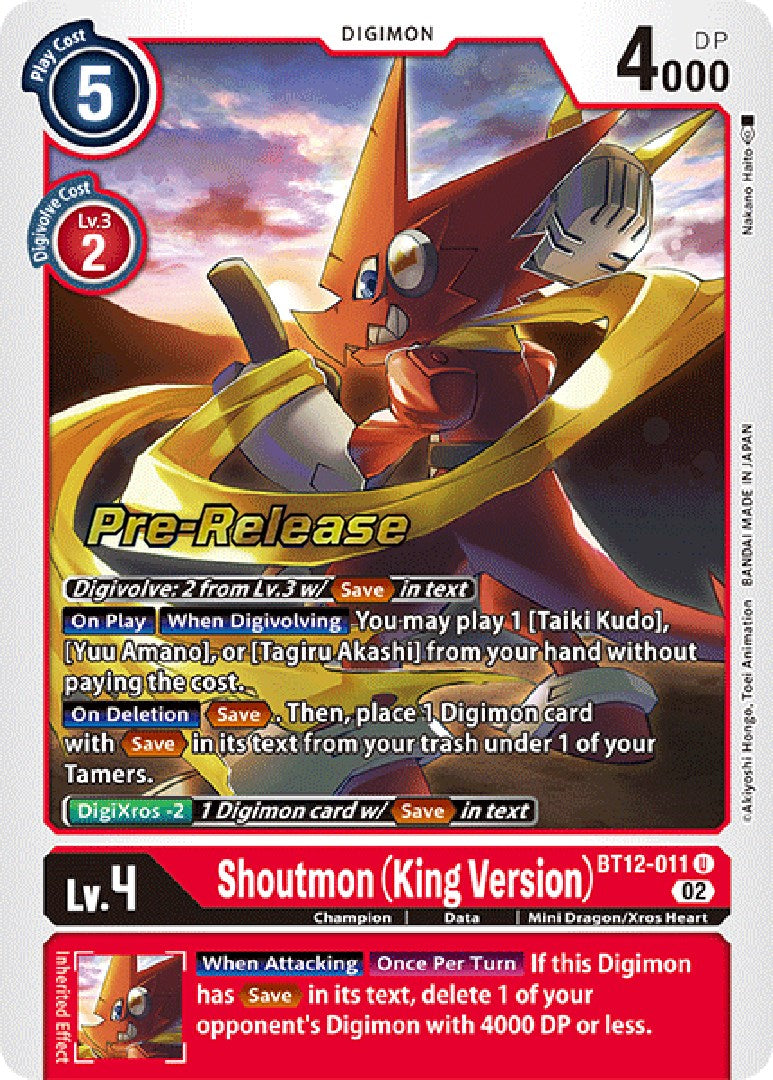 Shoutmon (versión Rey) [BT12-011] [Cartas de Pre-Lanzamiento de A Través del Tiempo]