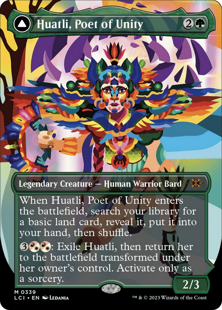 Huatli, Poeta de la Unidad // Rugido del Quinto Pueblo (Sin borde) [Las Cavernas Perdidas de Ixalan]