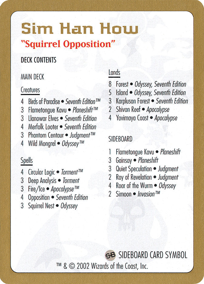 Sim Han How: Lista de Mazo [Mazos del Campeonato Mundial 2002]