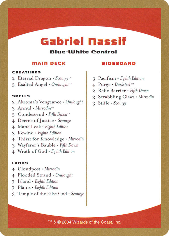 Liste de deck de Gabriel Nassif [Decks des Championnats du Monde 2004]