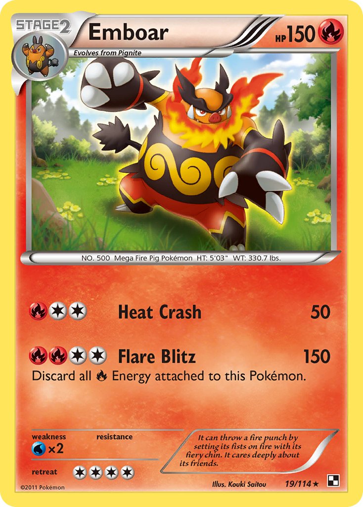Emboar (19/114) (Exclusivité Deck Thème) [Noir & Blanc : Set de Base]