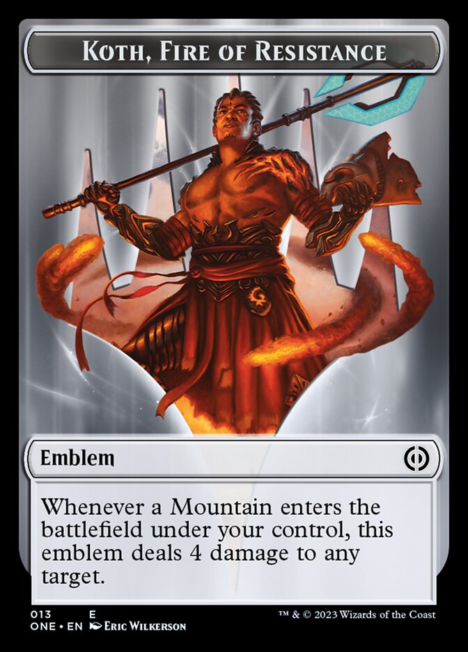 Jeton double face Myriapode phyrexian (011) // Koth, Feu de la résistance Emblème [Phyrexia : Tout sera un jetons]