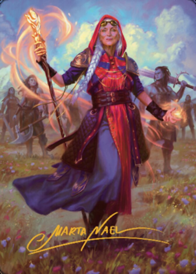 Jaya, négociatrice flamboyante (carte illustrée 1, signature estampillée or) [Série artistique Dominaria Uni]