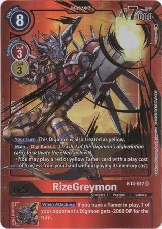 RizeGreymon [BT4-017] (Arte Alternativo - Borde Rojo) [Promociones Great Legend]