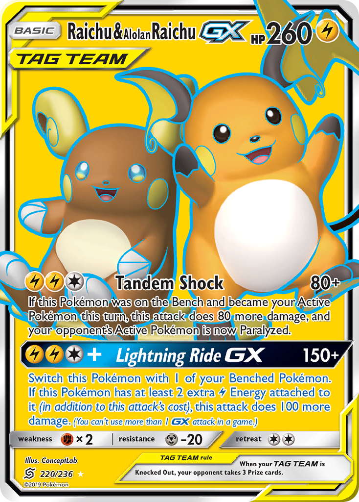 Raichu & Raichu d'Alola GX (220/236) [Soleil et Lune : Harmonie des Esprits]