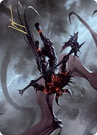 Carta de arte del Demonio rúnicoardiente (firma estampada en oro) [Serie de arte de Kaldheim]