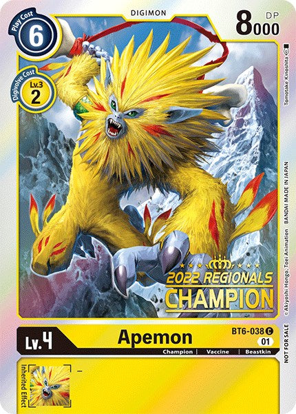 Apemon [BT6-038] (Campeonato Regional Online 2022) (Campeón Online) [Promociones Double Diamond]
