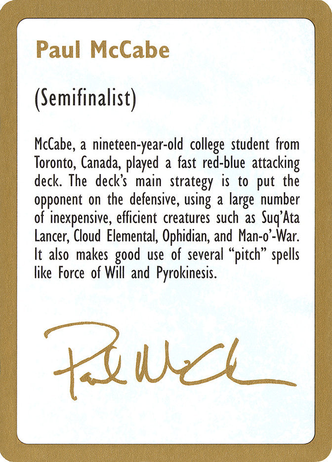 Biographie de Paul McCabe [World Championship Decks 1997]