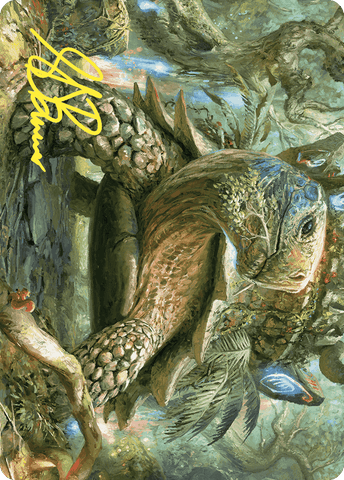 Carte illustrée Tortue épanouie (Signature dorée) [Série d’illustrations Les friches d’Eldraine]