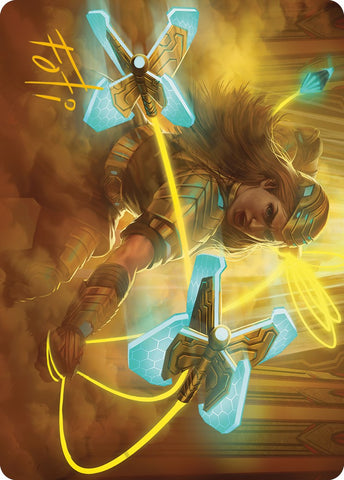 Látigo de guerra de Filo Duro Carta de arte (Firma con sello dorado) [Phyrexia: Todos serán uno Serie de arte]