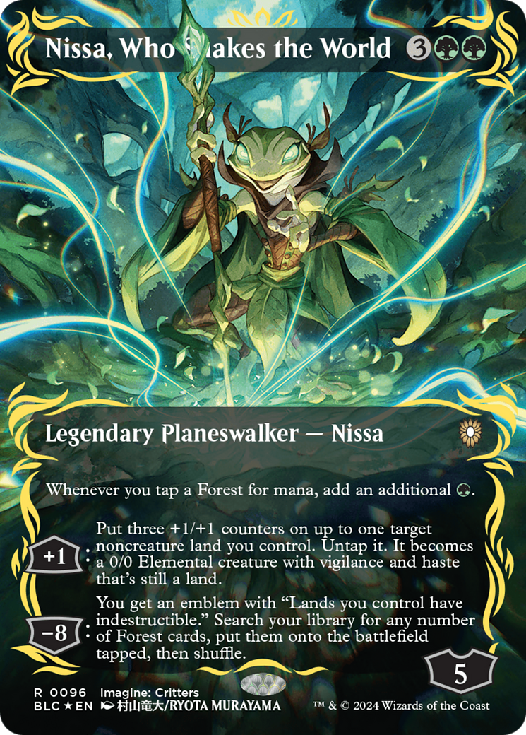 Nissa, qui secoue le monde (Sans bordure) (Feuilletée surélevée) [Commander Bloomburrow]