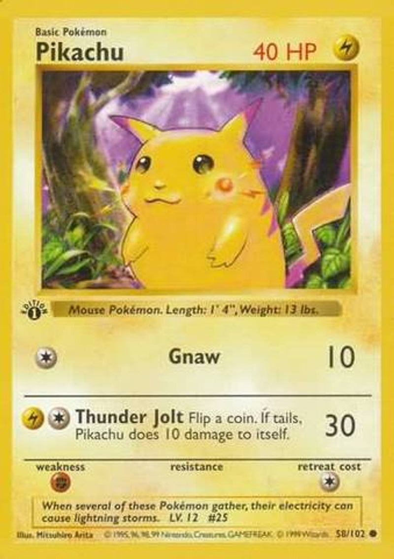 Pikachu (58/102) (Error de Impresión Mejillas Rojas) [Conjunto Base 1ª Edición]