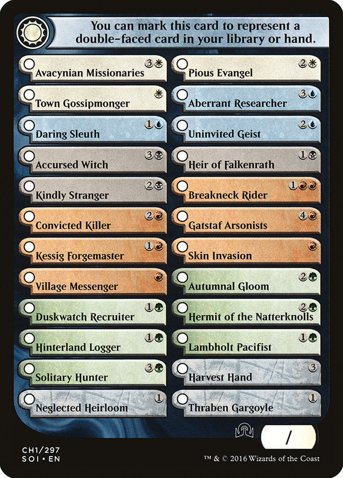 Liste de contrôle Shadows Over Innistrad 1 [Jetons Shadows over Innistrad]
