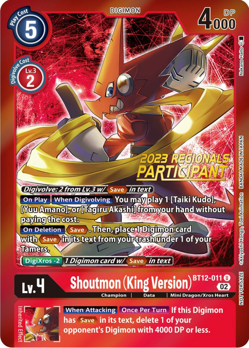 Shoutmon (versión Rey) [BT12-011] (Participante Regionales 2023) [Promos Across Time]