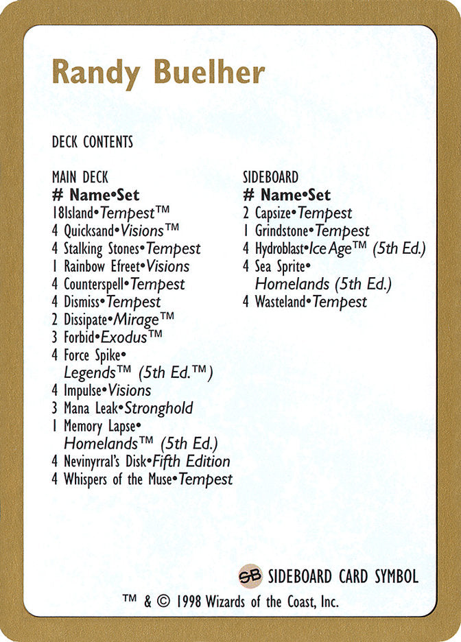 Decklist de Randy Buehler [World Championship Decks 1998]