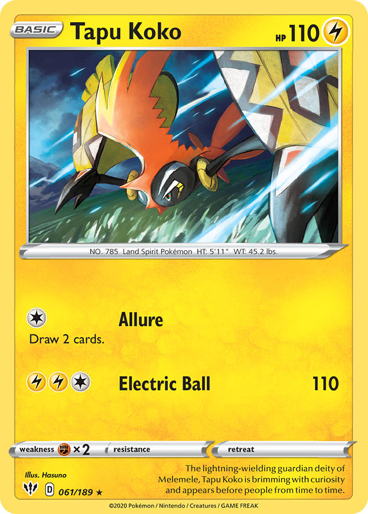 Tapu Koko (061/189) (Exclusif au Deck Thématique) [Épée et Bouclier : Ténèbres Embrasées]
