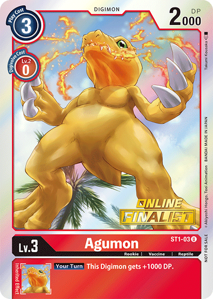 Agumon [ST1-03] (Finalista en línea) [Baraja de inicio: Promocionales de Gaia Red]