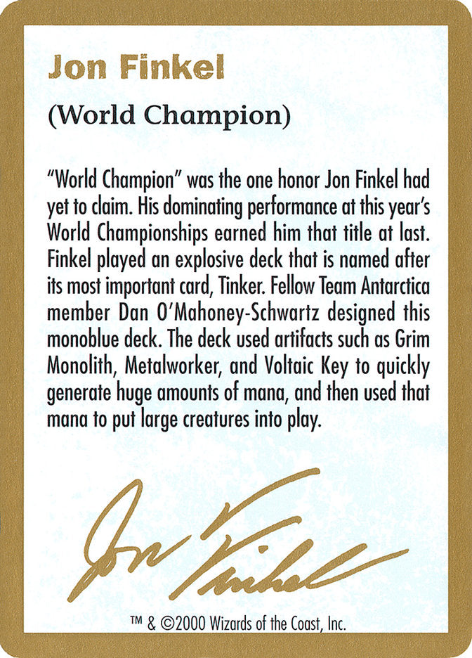 Biografía de Jon Finkel [Mazo del Campeonato Mundial 2000]