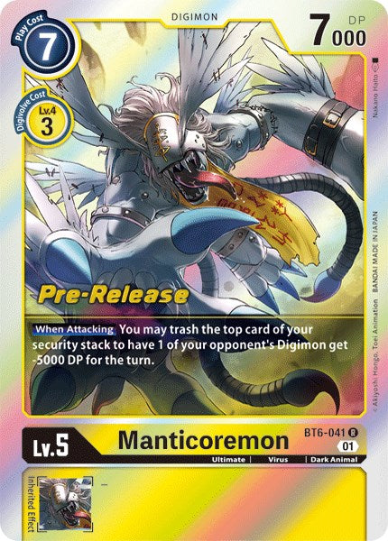 Manticoremon [BT6-041] [Cartas de Prerelease Doble Diamante]